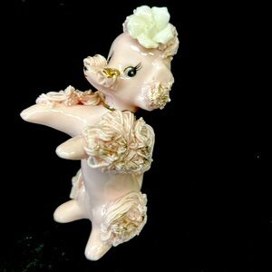 Vintage 1950’s pink and gold anthropomorphic porcelain standing spaghetti poodle